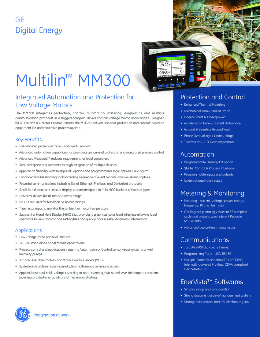 First Page Image of MM300-SEHD3CABA GE Multilin MM300 Brochure.pdf